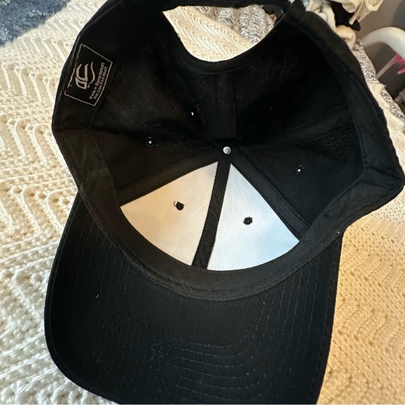 Upcyclef Black Cap with White Crochet Flower and Pearl Accents - Picture 4 of 4